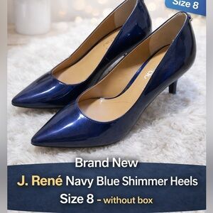 J Rene Navy Blue Patent Leather Size 8 Elegant Pointed Toe Pumps Evening